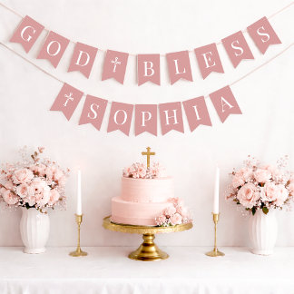 Bannière À Fanions Dieu bénisse Dusty Rose 6 Lettres Baptême Communio