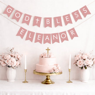 Bannière À Fanions Dieu bénisse le nom de fille 7 Rose Poussiéreuse B