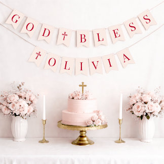 Bannière À Fanions Dieu bénisse Pink & Red 6 Lettres Baptême & Commun