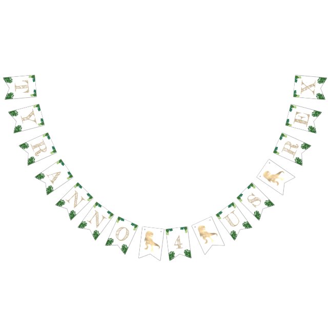 Bannière À Fanions Dinosaur 4e fête d'anniversaire Gold Tyrannosaurus (Tout)