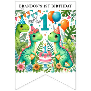 Bannière À Fanions Dinosaur Dino 1ère fête d'anniversaire