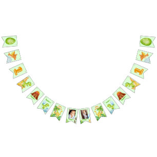 Bannière À Fanions Dinosaure vert personnalisé avec 2 photos