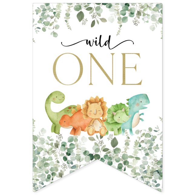 Bannière À Fanions Dinosaures mignons, T-Rex, Jurassique, Premier Ann (Premier drapeau)