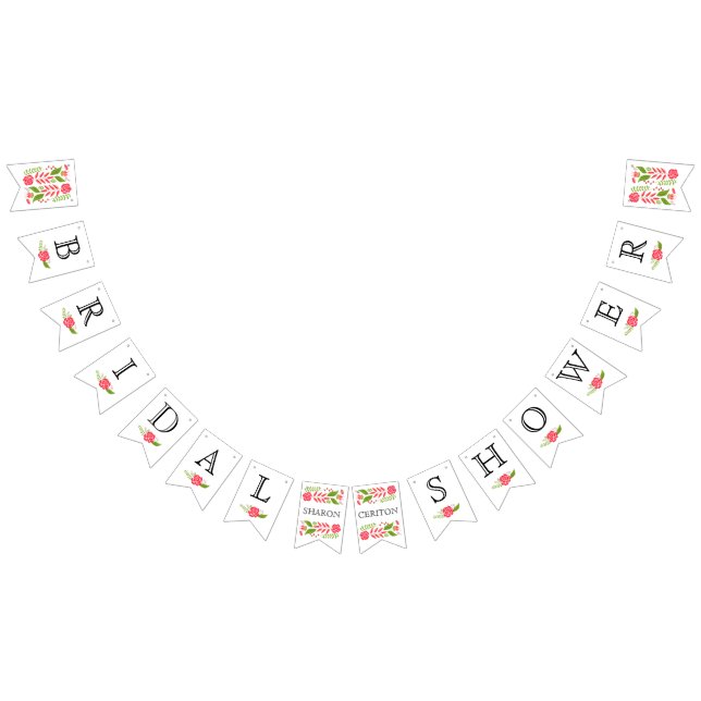 Bannière À Fanions Douche nuptiale corail rose fleurs sauvages mariag (Tout)