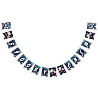 Bannière À Fanions Éffrayant un mignon Halloween Anniversaire