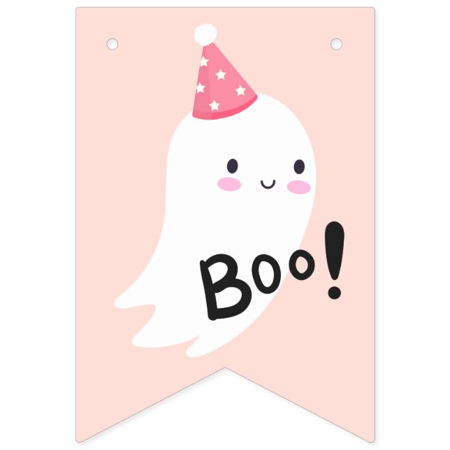 Bannière À Fanions Éffrayant Une Mignonne Halloween Ghost 1ère fête d (Premier drapeau)