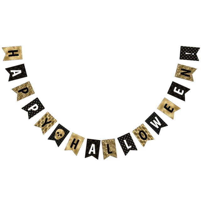 Bannière À Fanions Élégante fête d'Halloween noir et or (Tout)