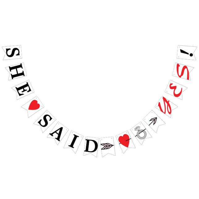 Bannière À Fanions ELLE A DIT OUI, Red Heart, Diamond Ring, Et Flèche (Tout)