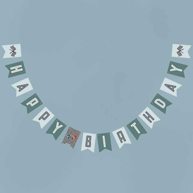 Bannière À Fanions Enfants Moderne Blue Racing Voitures Garçons Anniv (Créateur téléchargé)