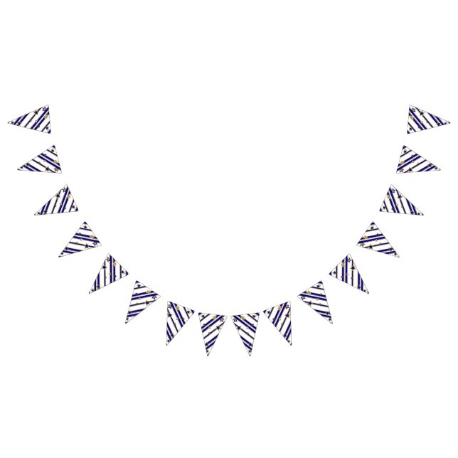 Bannière À Fanions Étoiles Et Grilles - Motif Blanc Or Bleu 1 (Tout)