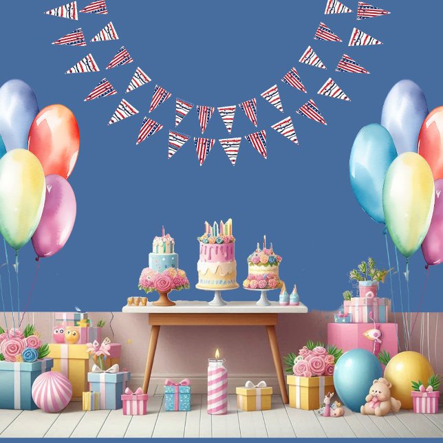 Bannière À Fanions Étoiles et rayures 4 Juillet Rouge Blanc Bleu Anni (Stars And Stripes 4th July Red White Blue Birthday Bunting Flags)