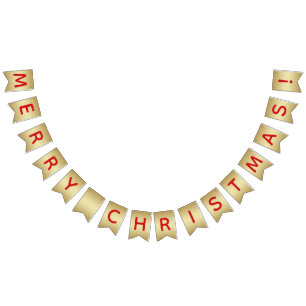 Bannière À Fanions Faux Gold & Red Merry Christmas