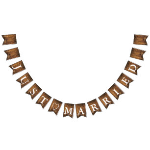 Bannière À Fanions Faux Rustic Barn Wood Juste Marié Mariage