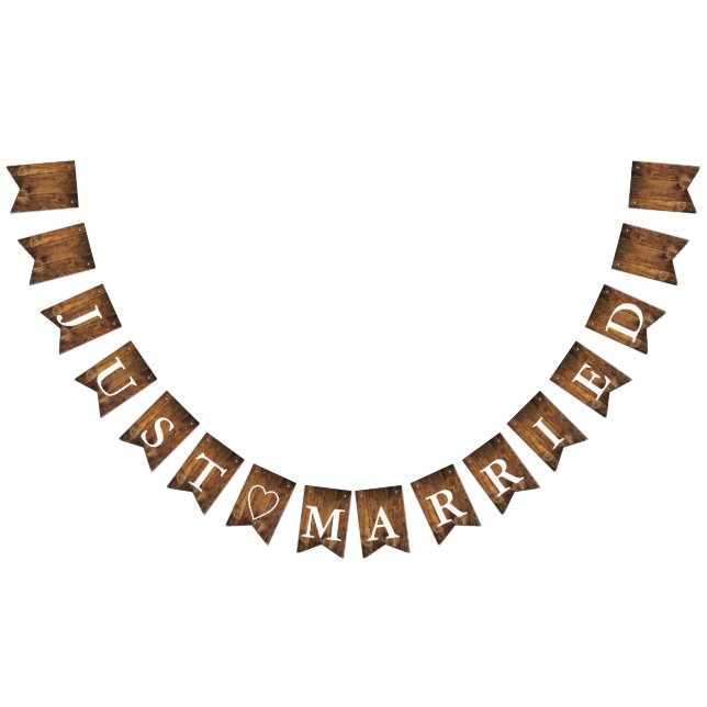 Bannière À Fanions Faux Rustic Barn Wood Juste Marié Mariage (Tout)