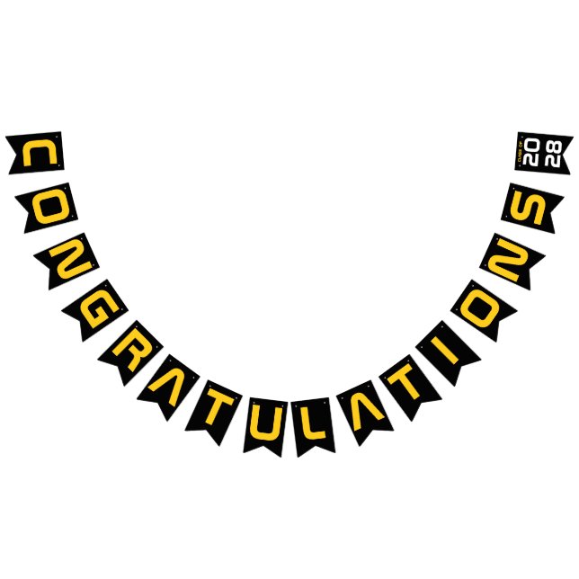 Bannière À Fanions Félicitations Black Gold moderne Parti de graduati (Tout)