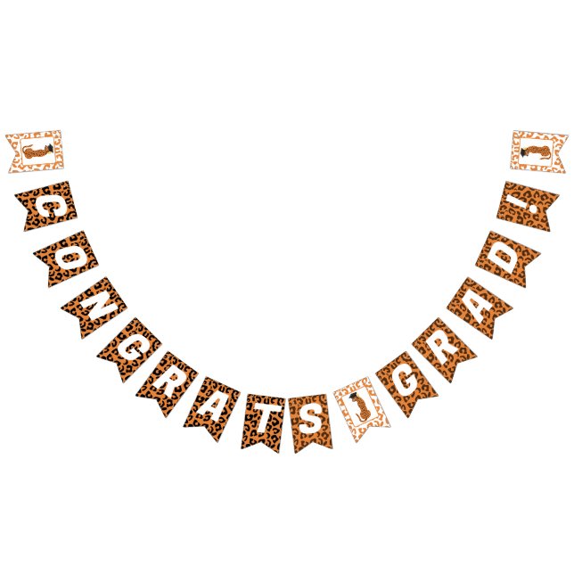 Bannière À Fanions Félicitations Grad ! Graduation Leopard (Tout)