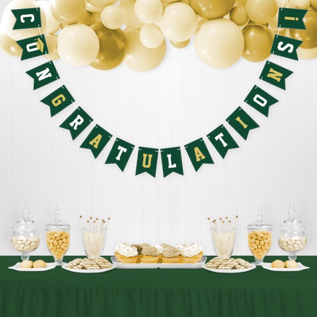 Bannière À Fanions Félicitations Parti Vert Or Moderne (Créateur téléchargé)