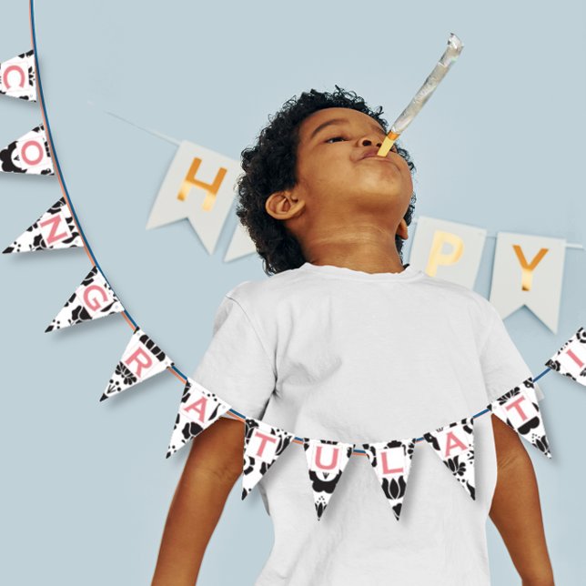 Bannière À Fanions Félicitations Pink Black & White Baby Girl (Créateur téléchargé)