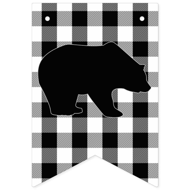 Bannière À Fanions Fête d'anniversaire blanche de noir d'ours de (Premier drapeau)