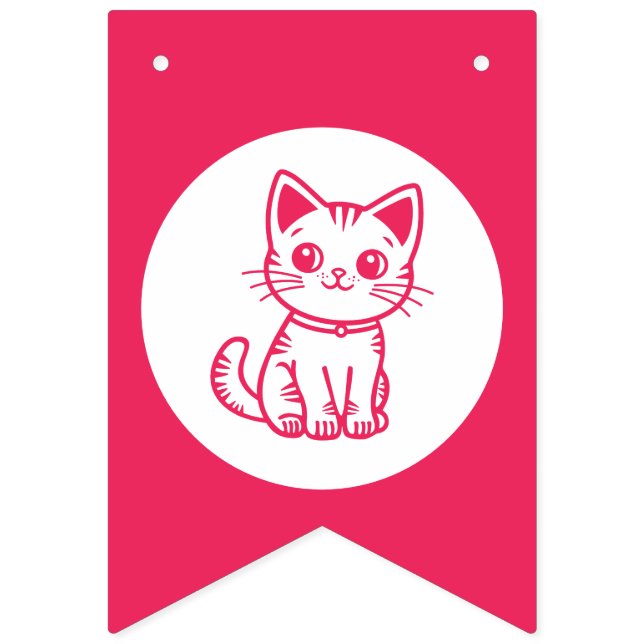 Bannière À Fanions Fête d'anniversaire de fille avec kitten aux coule (Seizième drapeau)