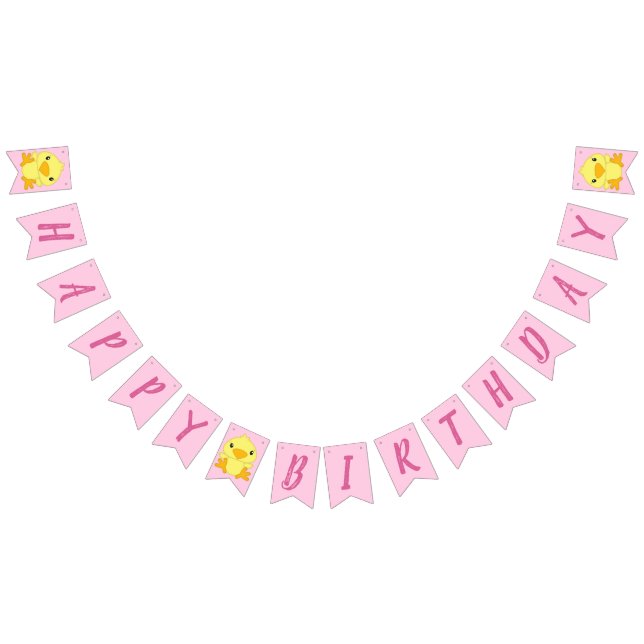 Bannière À Fanions Fête d'anniversaire de poussin rose (Tout)