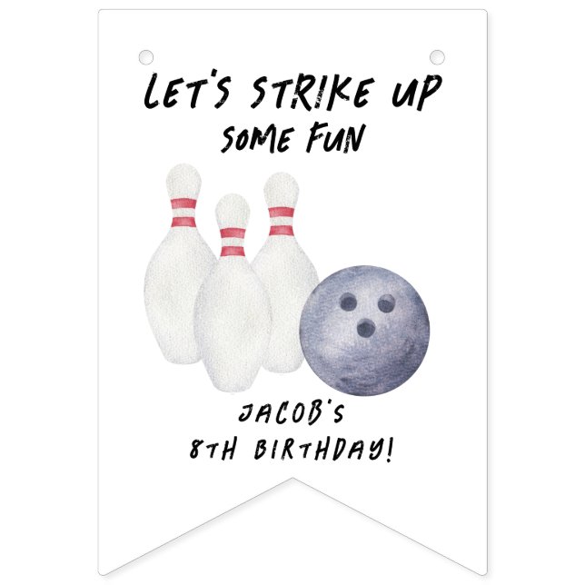 Bannière À Fanions Fête d'anniversaire d'enfants au bowling (Premier drapeau)
