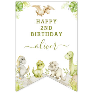Bannière À Fanions Fête d'anniversaire dinosaure à l'aquarelle pour e
