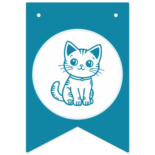 Bannière À Fanions Fête d'anniversaire du garçon avec chaton de coule (Septième drapeau)