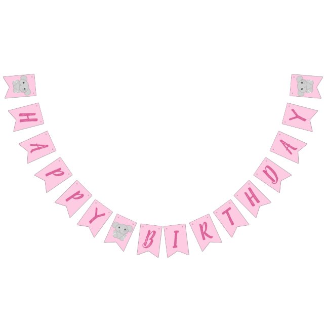 Bannière À Fanions Fête d'anniversaire éléphant rose (Tout)