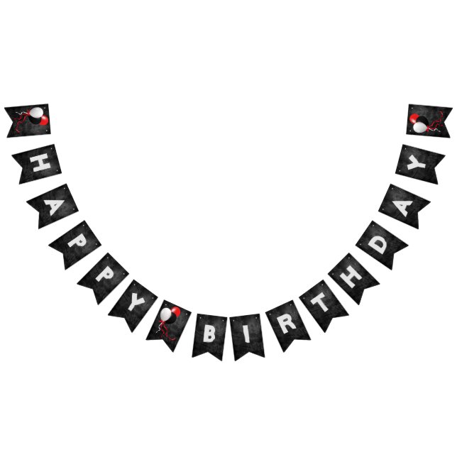 Bannière À Fanions fête d'anniversaire en cuir noir et ballons (Tout)