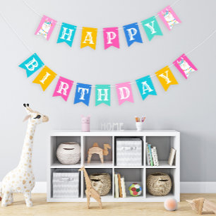 Bannière À Fanions Fête d'anniversaire fille lama rose Fiesta