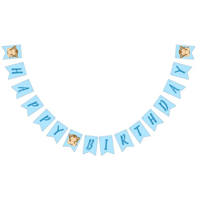 Bannière À Fanions Fête d'anniversaire singe bleu (Tout)