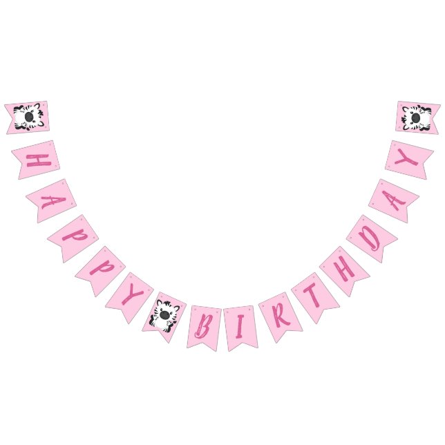 Bannière À Fanions Fête d'anniversaire Zebra rose (Tout)
