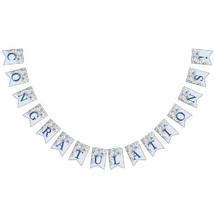 Bannière À Fanions Fête de bienvenue Dusty Blue Watercolor Fleurs d'i