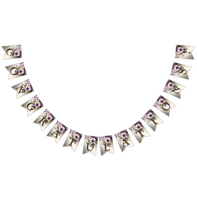 Bannière À Fanions Fête de bienvenue Fleurs violettes rose or élégant (Tout)