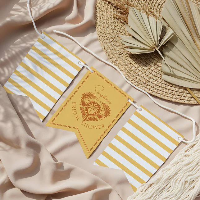 Bannière À Fanions Fête des mariées de Pickleball Retro Tropical Palm (Retro Tropical Palm Tree Pickleball Bridal Shower Bunting Flags)