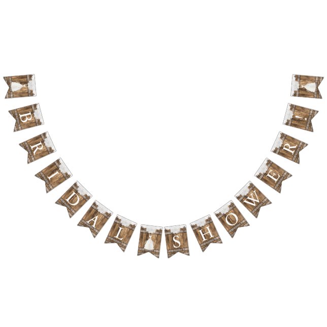 Bannière À Fanions Fête des mariées en bois rustique et dentelle (Tout)