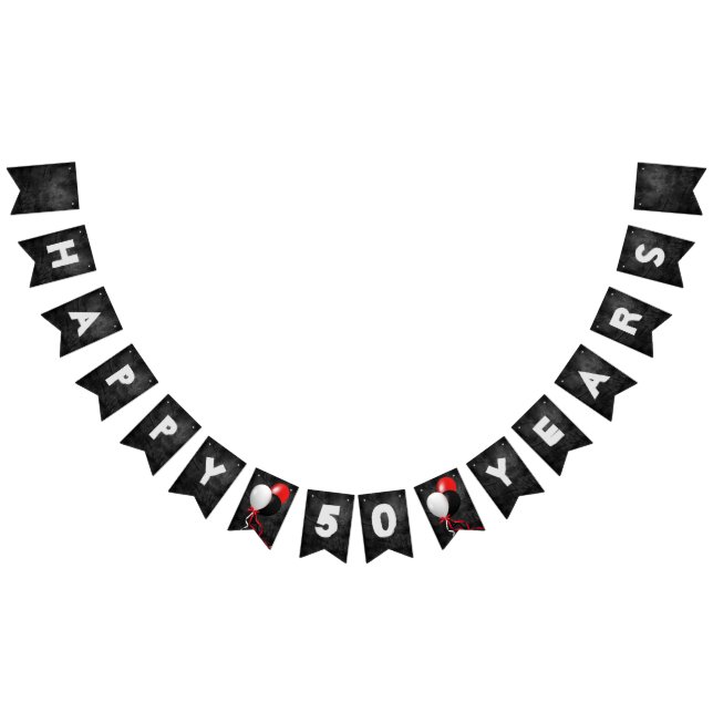 Bannière À Fanions fête du 50e anniversaire en cuir noir et ballons (Tout)