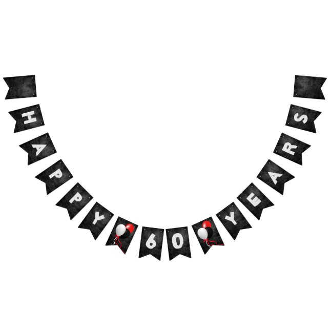 Bannière À Fanions fête du 60e anniversaire en cuir noir et ballons (Tout)
