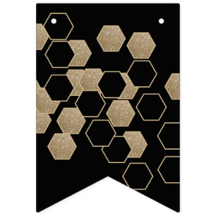 Bannière À Fanions fête moderne géométrique hexagonale noire et or