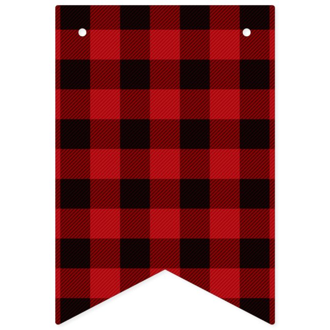 Bannière À Fanions fête plaid rouge bûcheron rustique d'hiver (Premier drapeau)