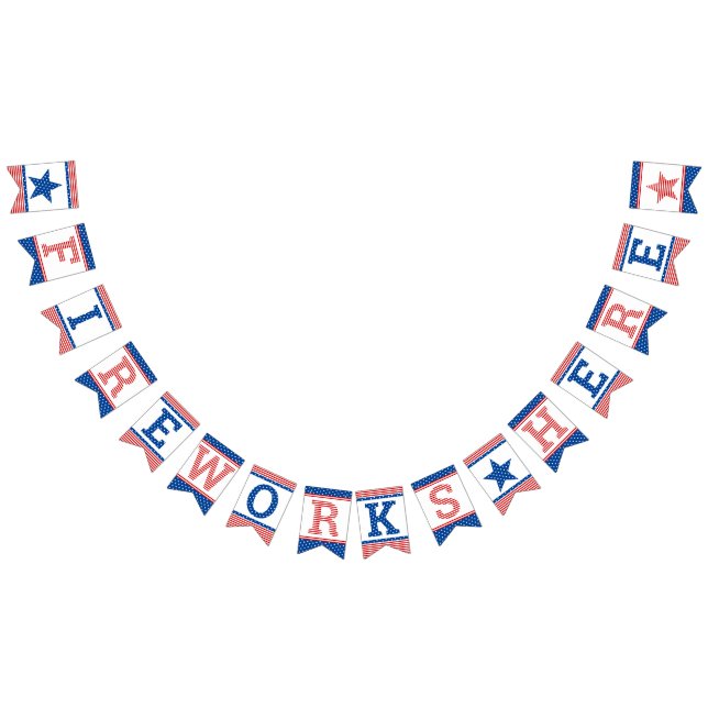 Bannière À Fanions Feu d'artifice ici rouge blanc bleu étoilé (Tout)