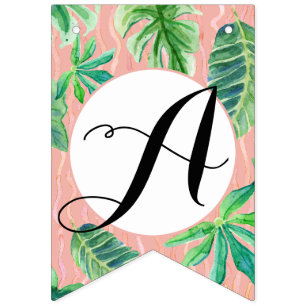 Bannière À Fanions Feuille noire rose de Flamant rose de Fête de la