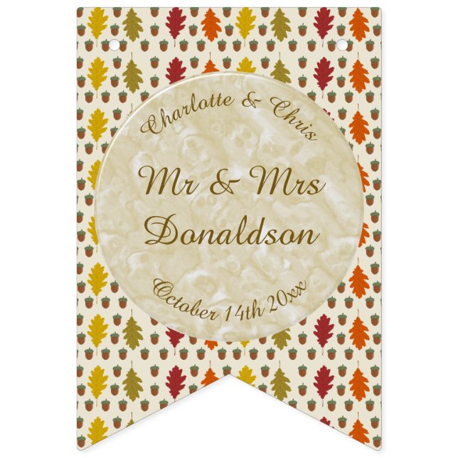 Bannière À Fanions Feuilles de chêne et Acorns Automne Mariage d'auto (Premier drapeau)