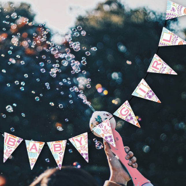 Bannière À Fanions Fille bébé rose rose rose personnalisée (Créateur téléchargé)