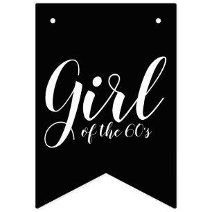 Bannière À Fanions Fille des années 60 Typographie noir blanc