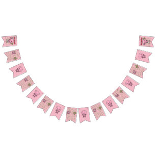 Bannière À Fanions Filles Anniversaire jolie cochon coloré Personnal