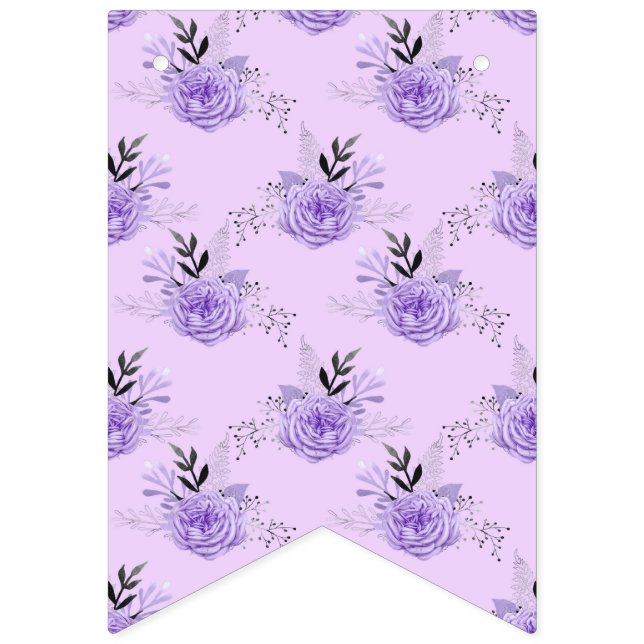 Bannière À Fanions Fleur de couleur violette, motifs floraux botaniqu (Premier drapeau)
