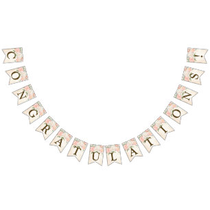 Bannière À Fanions Fleurs blanches de la pêche à l'aquarelle de bienv