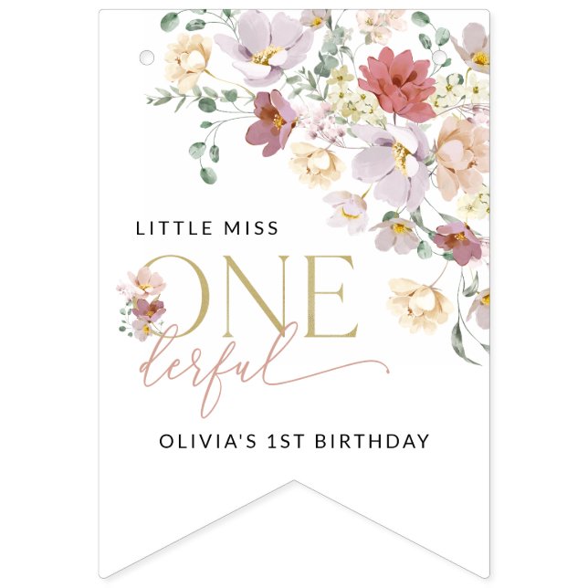 Bannière À Fanions Fleurs colorées, Fleurs sauvages, premier annivers (Premier drapeau)